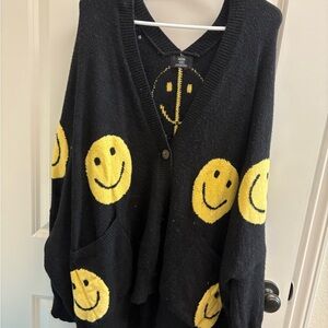 Dressed in LALA Black Cardigan with Yellow Smiley Faces